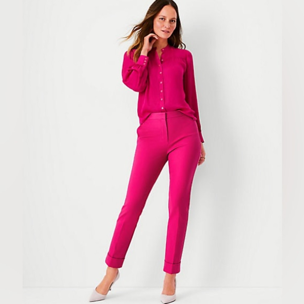NEW Ann Taylor Loft High Rise Eva Ankle Pant Fuchsia Sunset 14 petite high waist